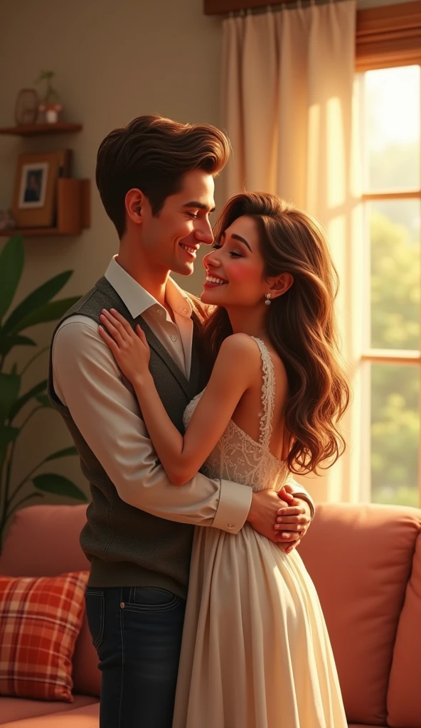 A georgous married couple at their home, pixar style, masterpiece, high-aesthetic, portrait, realistic