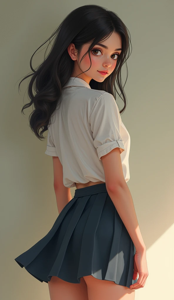 Indian girl, school skirt, short, cleaveg, cute, back pose