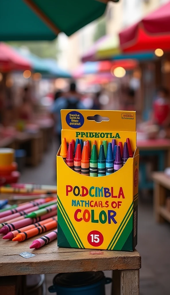 A box of crayons at the market, with a message that said: "These crayons have the power to bring color to your life." 