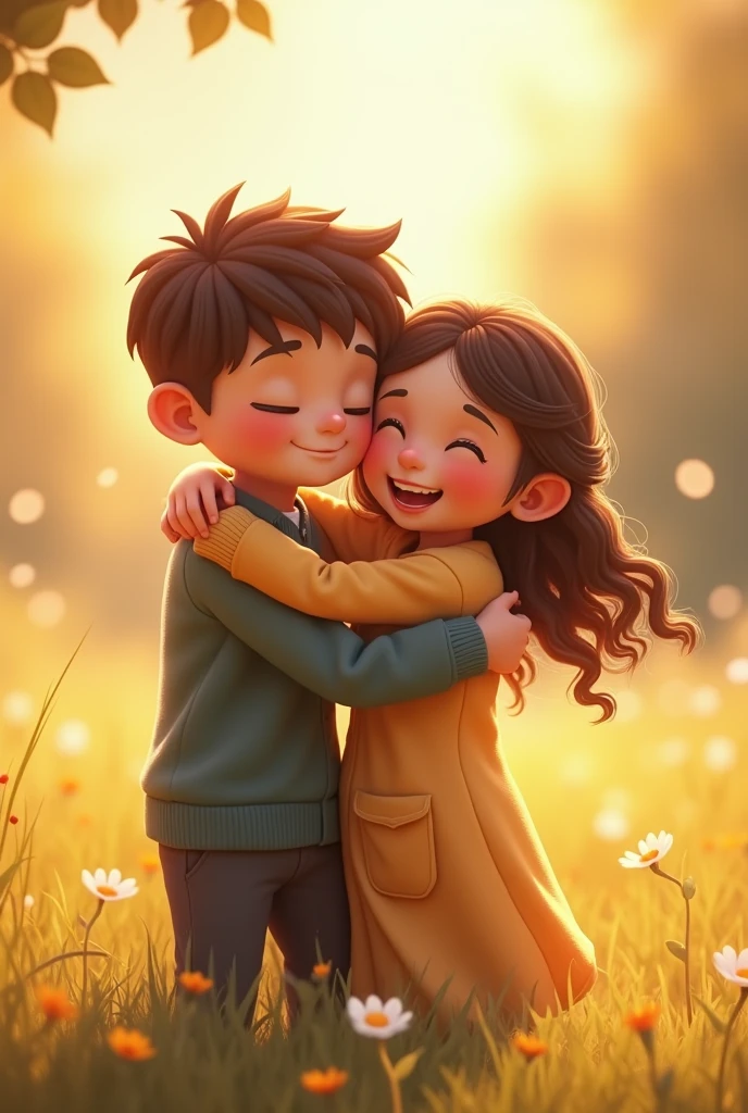 One happily hugging the other happily
