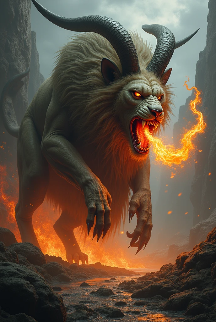 Fire Chimeras: Hybrid creatures with parts of different animals, like a lion, goat and snake, with the ability to breathe fire. They are unpredictable and dangerous creatures.