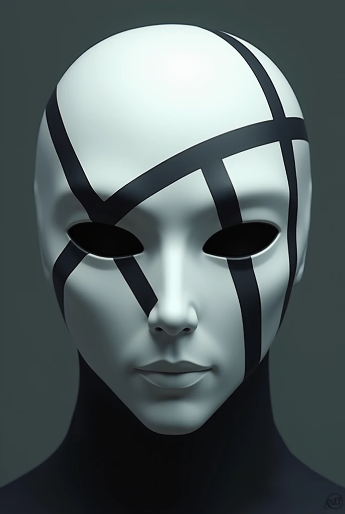 white mask with several black lines crossing anime