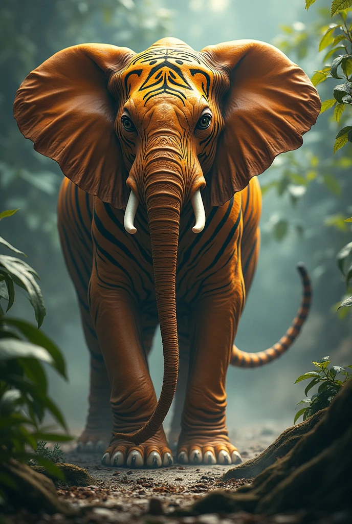 Create a Severian tiger with an elephant