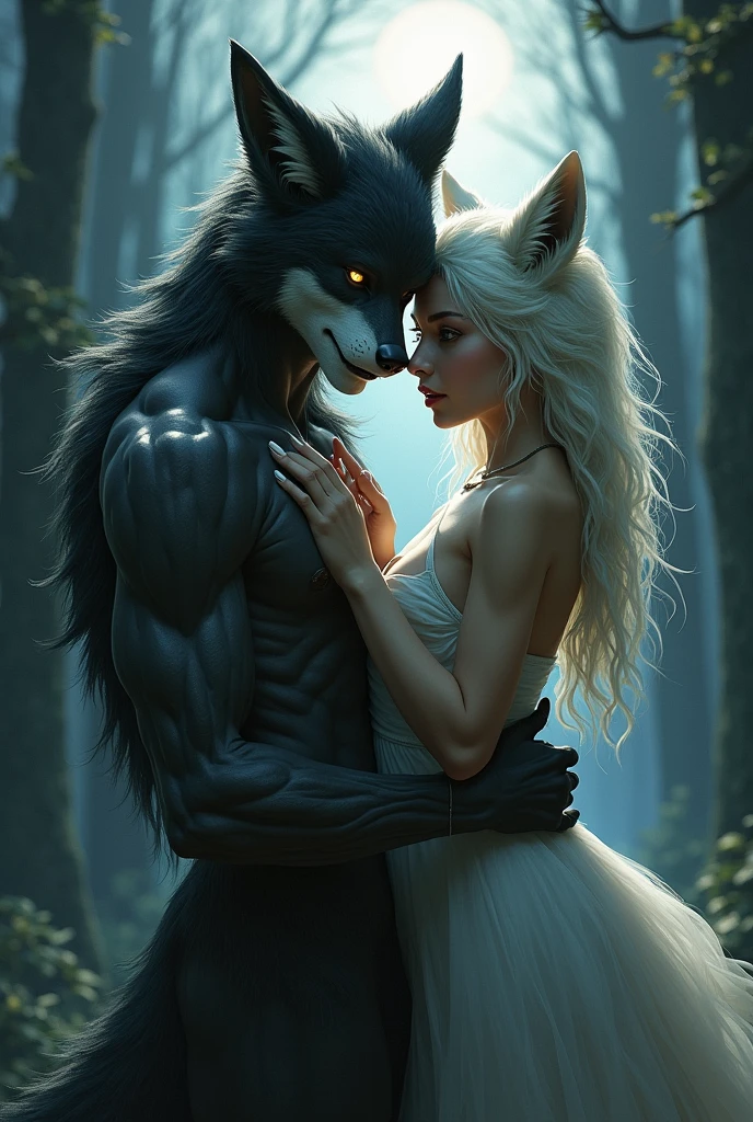 A boy and a girl as a human wolf

