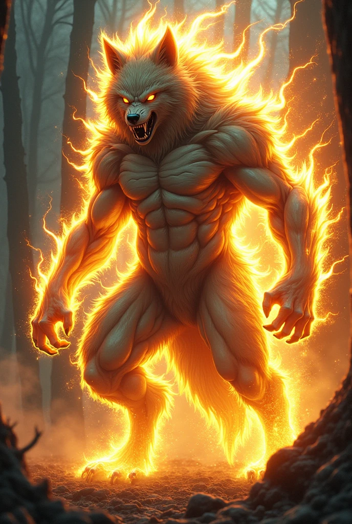 A werewolf with super saiyan transformation