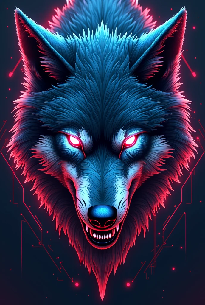 Cyberpunk roaring wolf face for tshirt print