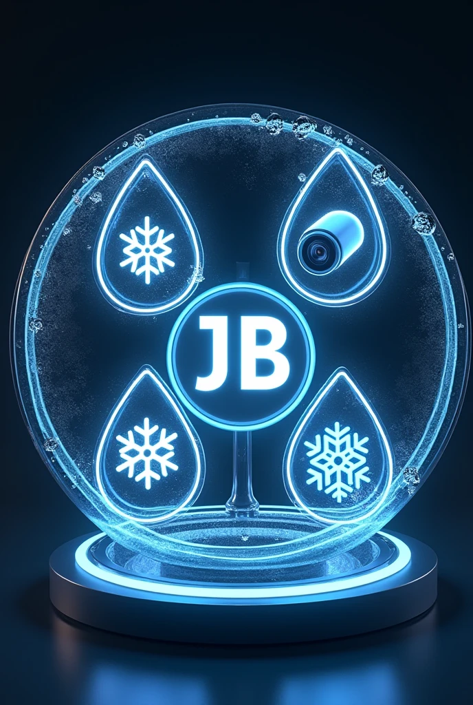 game type with a rotating shield like drops of water divided into 4 drops, one with security camera, a snowflake, an electric lamp, two jb tools must be between the letters
