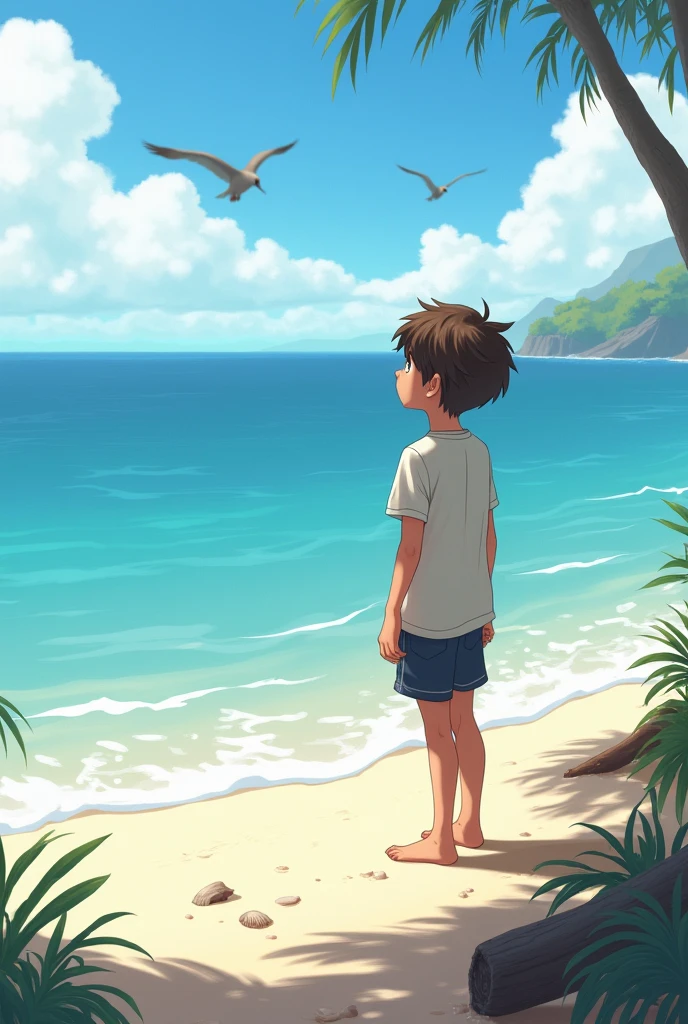 A boy standing near see