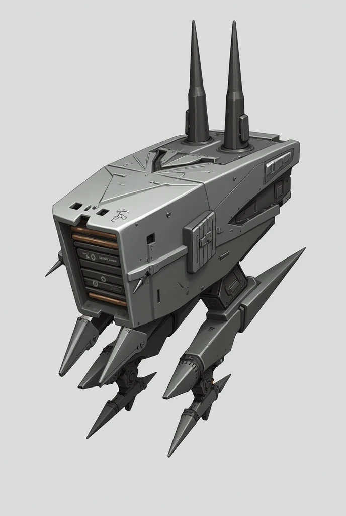 Small machine/Aerial/four mini rocket boosters/ of metal/some spikes around its structure/ 3d game