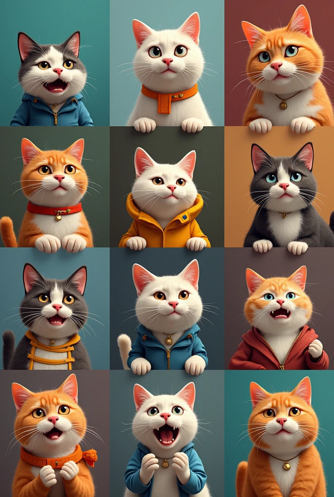 Genere une collection de nft unique avec un chat avec des comportement d'humains et leurs humeur drole.fait une serie de 100 image encore plus drole