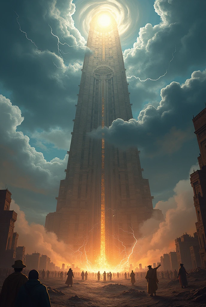 God sends lightning and brings down the Tower of Babel
