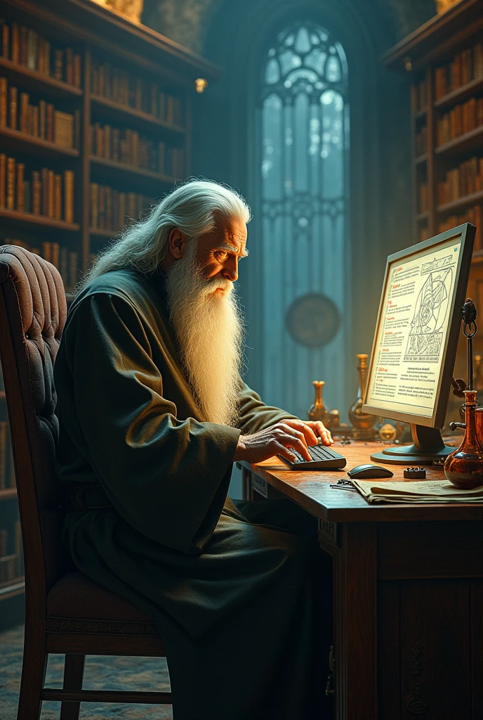 wizard playing on the computer