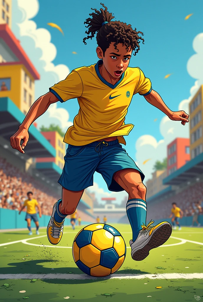 Brazilian teenager with manga style soccer ball 