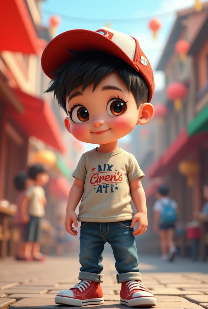 Chinese small cute cool boy with cap
