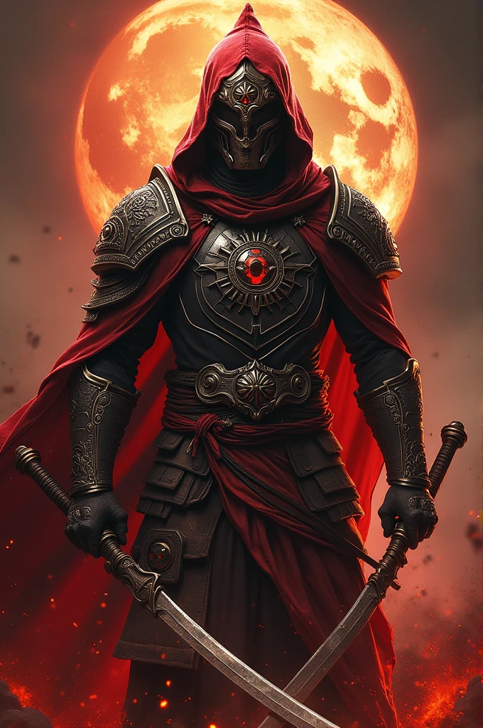 in style of Harry Clarke,character concept design,half body, (ROSE HEAD:1.5) (no face:2.0) paladin,angry,crazy smile,fighting pose,Magic Effects,Metallic details,Red tone,Unknown background,perfect hands,Core Art,The art of spray painting,Splash Art