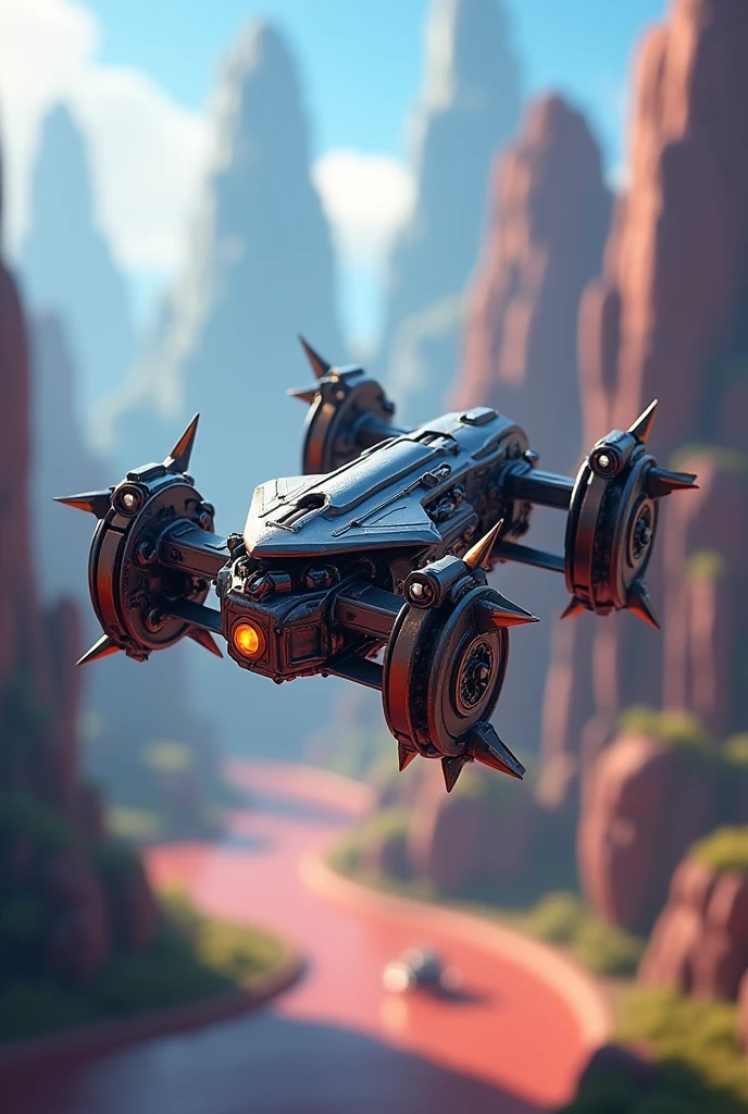 Small machine/ aerial/ of metal/4 spikes around its structure/ 3d game