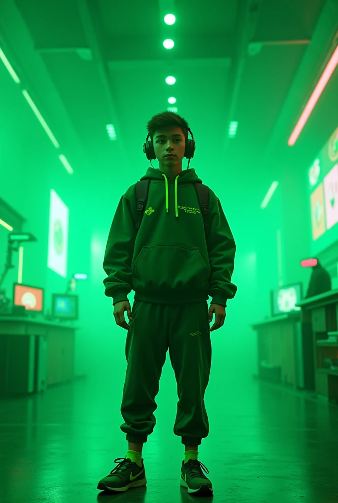 I want an image as a background for a green tiktok video, with gamer and football details
