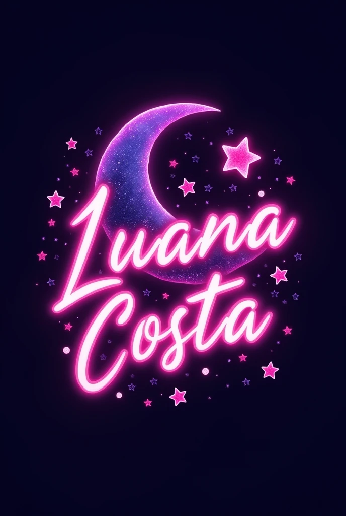 Logo with the Luana Costa brand, neon pink and purple, WITH STARS AND MOON 