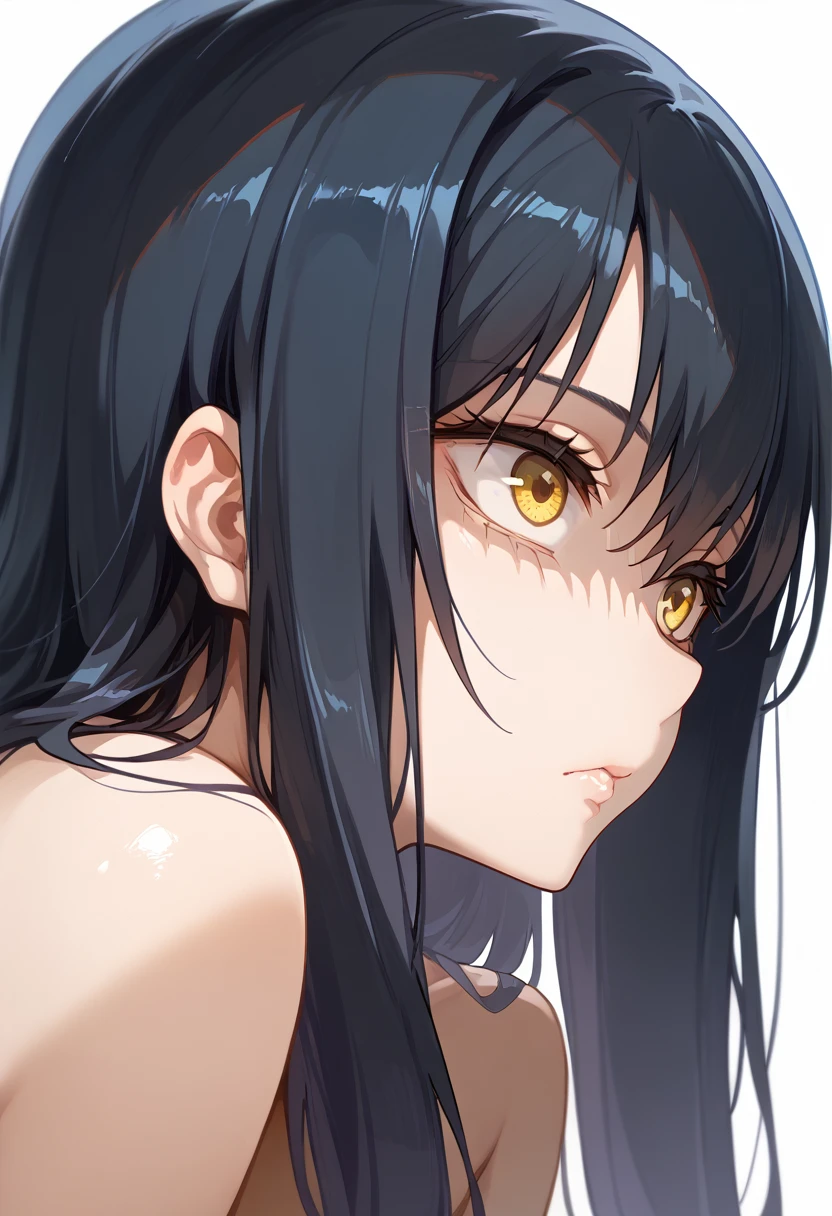 masterpiece,High resolution,Highest quality,8k(Yotsuya Miko)(Black Hair,semi-long,Yellow Eyes)(Completely naked)Depressed face