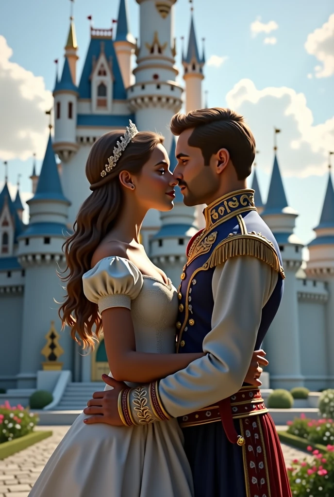 Freckled Cinderella,whole body,Almost kissing the prince in front of the castle