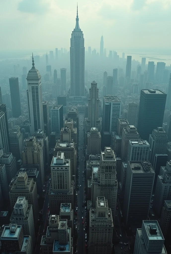 "Capture a large-scale, aerial view of a dense urban landscape, where the buildings appear to merge into a singular, oppressive monolith. This image should combine the grand, detailed scale of Andreas Gursky’s work with the humanistic touch and environmental consciousness of Sebastião Salgado."4K, details, winner awards