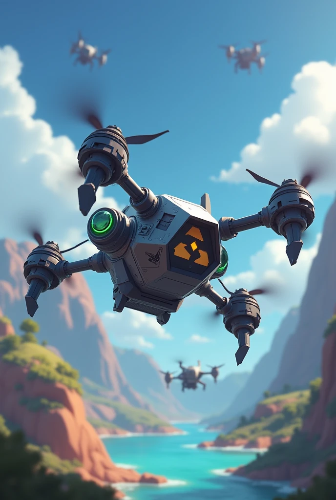 Small machine/ aerial/4 spikes around its structure/ 3d game