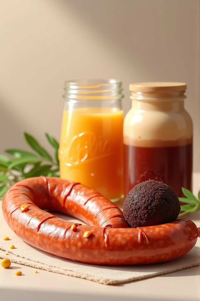 Create a picture saying We Have:
Natural Sausage Natural Juice Soft Drink Brigadeiro in a Jar