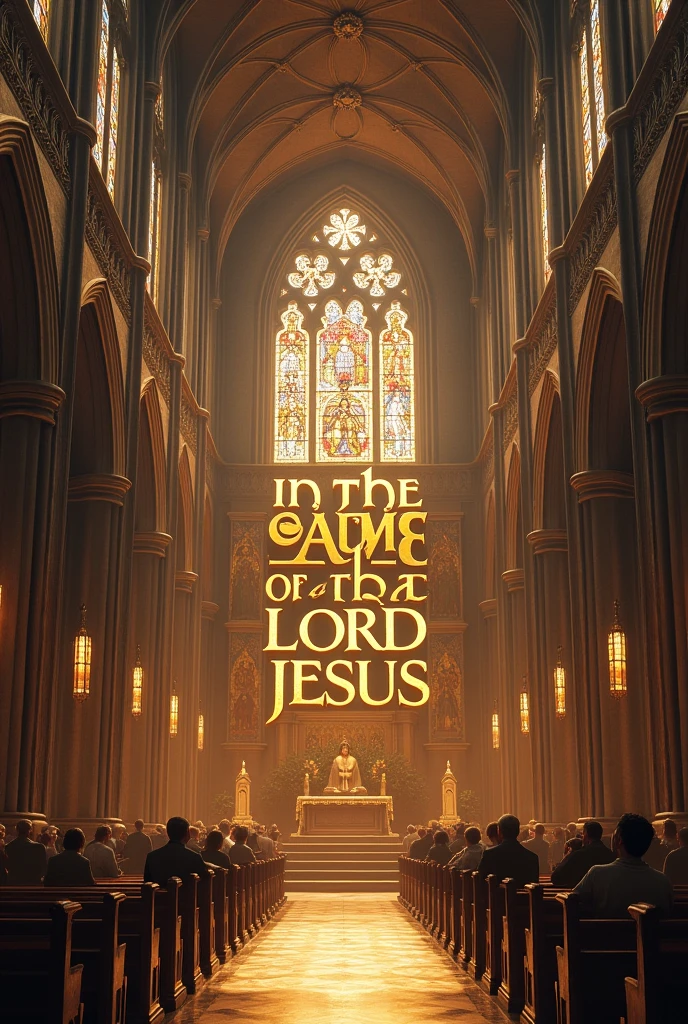 Church with the phrase on the wall " IN THE NAME OF THE LORD JESUS"