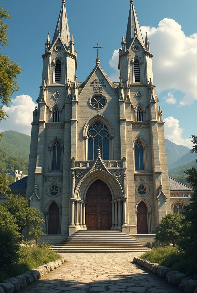 Church with the writing on the wall " IN THE NAME OF THE LORD JESUS"