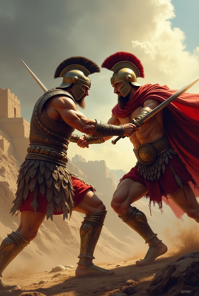 Generame the hero Patroclus facing Hector prince of Troy