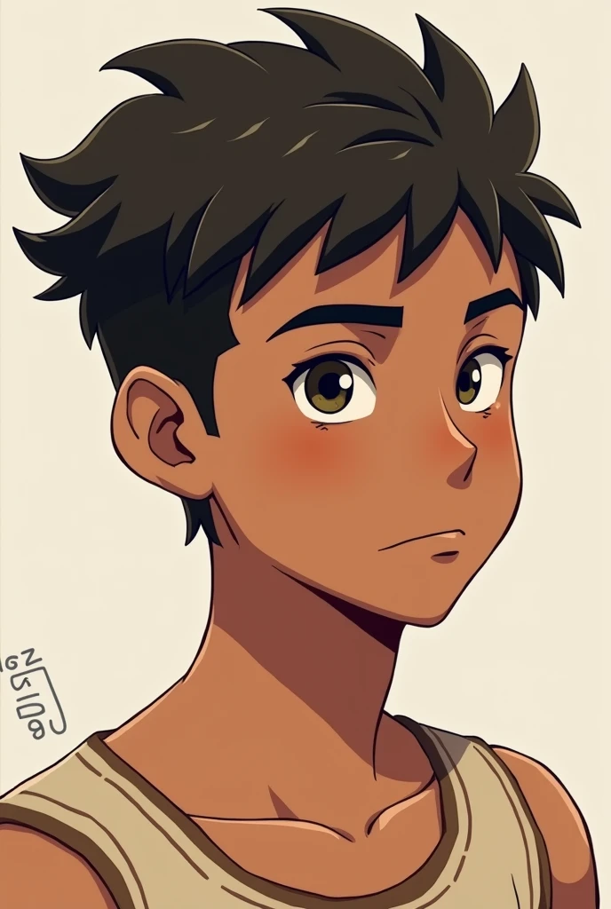 Crie um personagem de um drawning da mitologia grega de origem espartana com características, Youngh, brown skinned, profile photo, Gamer, neutral background, face photo, drawning, アニメ, naughty man