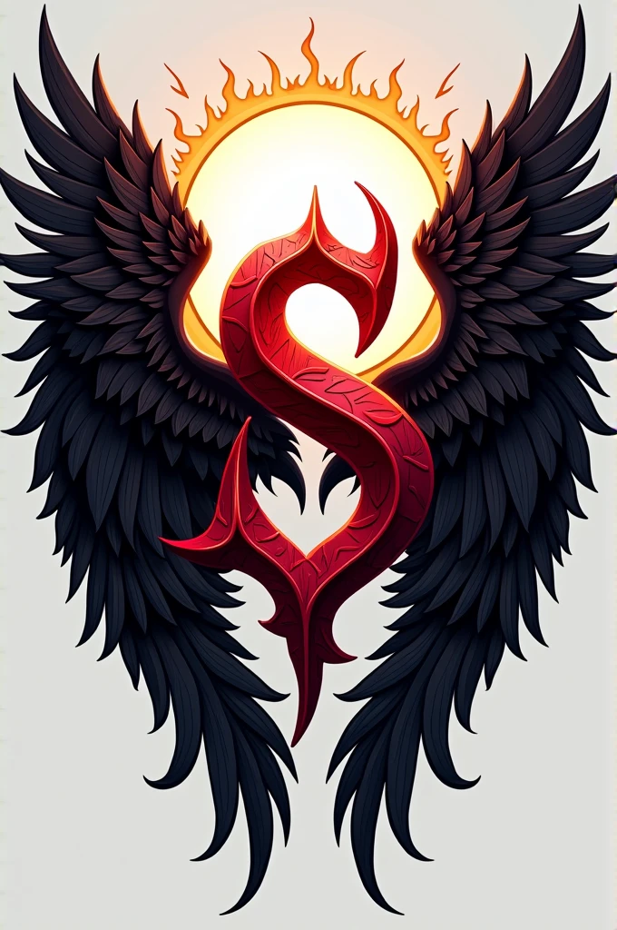 A logo called angel's shop, the black S style venom and carnage, so that the S connects the 2 words, as well as next to the S well detailed black angel wings with a shiny halo above, also with a white aura behind