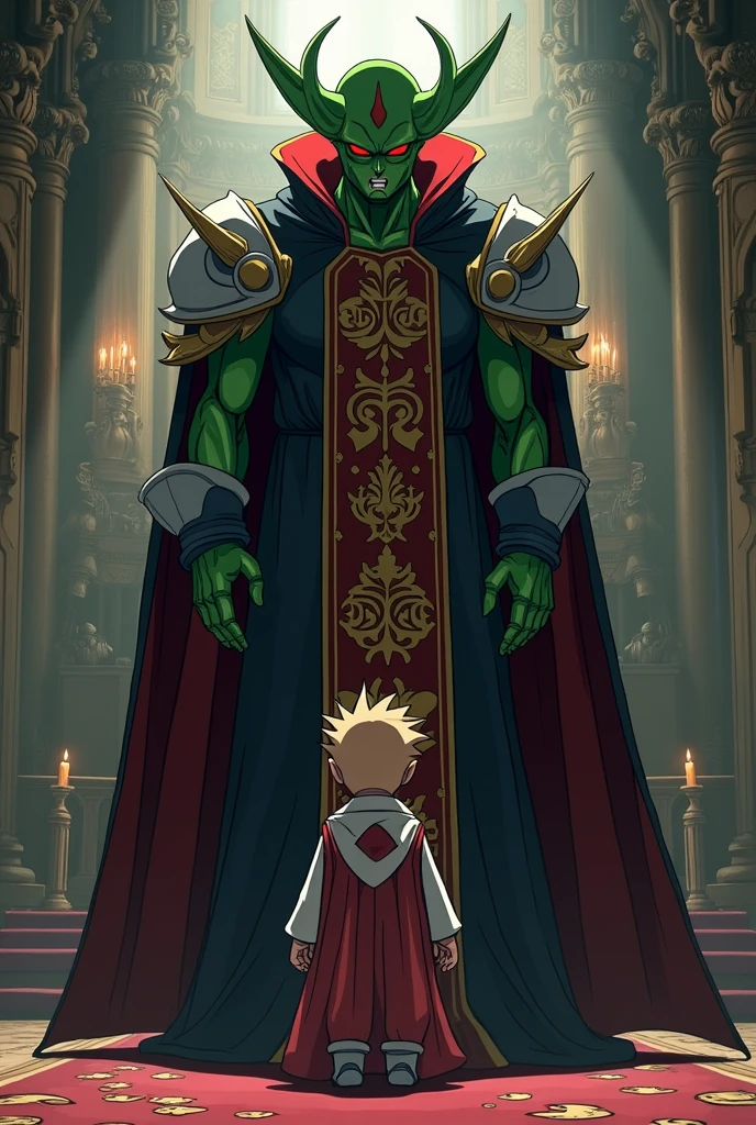 Dragon Ball Z Cell dressed as a priest with a child