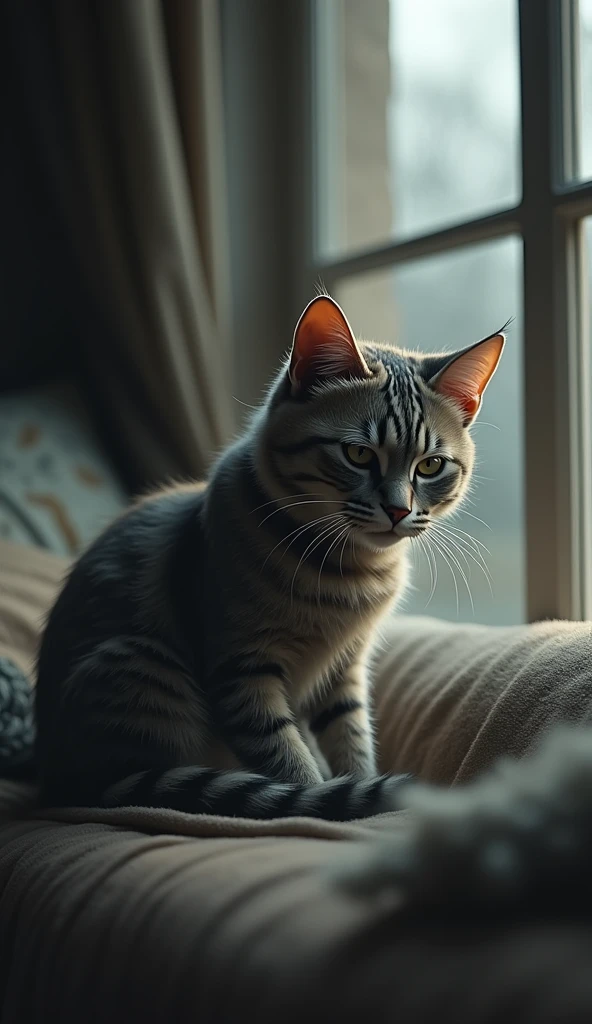 A cat in home is sad