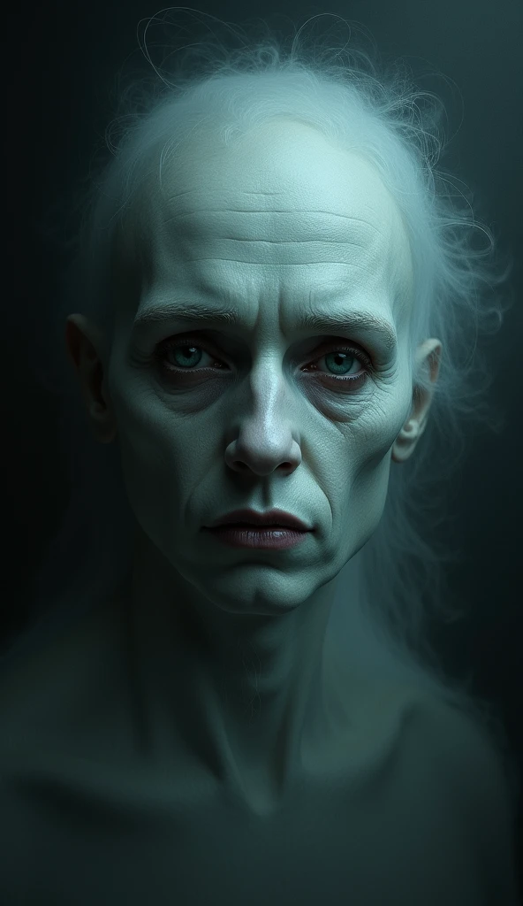 A close-up of the Ghost’s face, his expression filled with despair and sorrow, his eyes reflecting the tragedies of his past