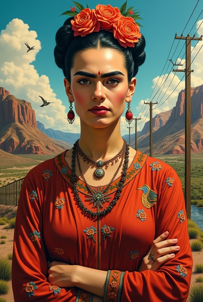 Reinterpret Frida Kahlo&#39;s Self-Portrait on the Border Between Mexico and the United States


