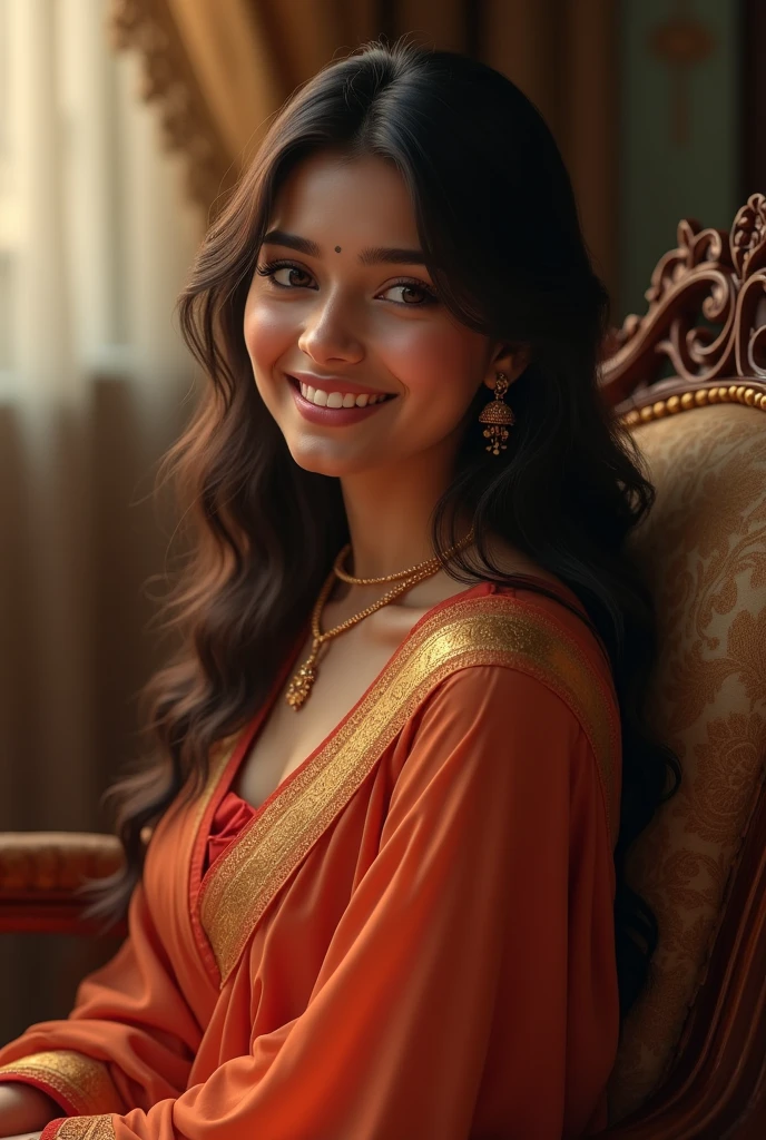 beautiful and cutest indian girl back seating in chair