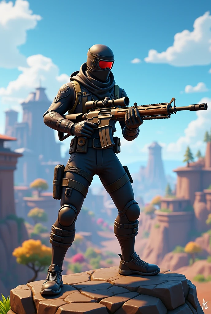 Generate an image of a fortnite player, with a sniper in hand, with a kill count of 21