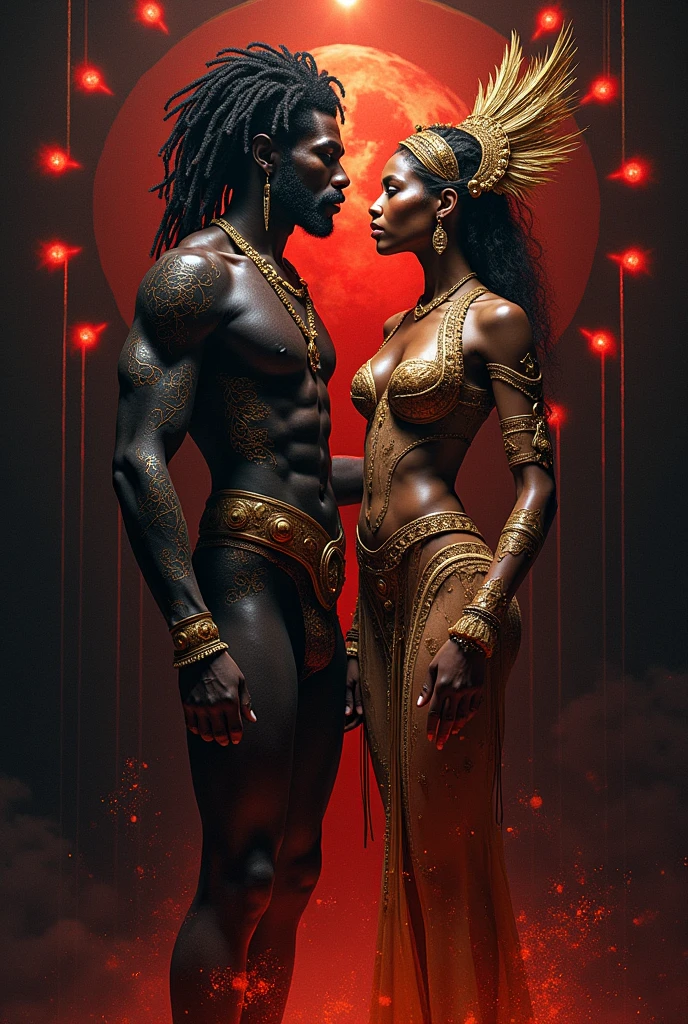 A detailed and realistic image of two Karnathi humanoid characters standing side by side. The male Karnathi, standing at 1.9 meters, has a slightly darker gray skin tone, while the female, at 1.8 meters, has a lighter gray tone. Both characters wear undergarments in striking, contrasting colors that stand out against their skin, adding a visual highlight to their appearance.

Their faces are harmonized, blending subtle human-like features with the distinct characteristics of their species. The bone-like scales on their bodies are of a lighter shade of gray, creating a noticeable contrast with their skin tone and adding texture to their appearance. These scales are smooth and minimal, primarily serving as a subtle accent rather than dominating their appearance. The only bony protrusions present are small and crown-like, located on their heads, adding a distinct yet refined touch to their look.

The overall appearance of the Karnathi is muscular and athletic, with a natural and balanced aesthetic. The background is neutral, ensuring the focus remains on the detailed and lifelike portrayal of these two characters.