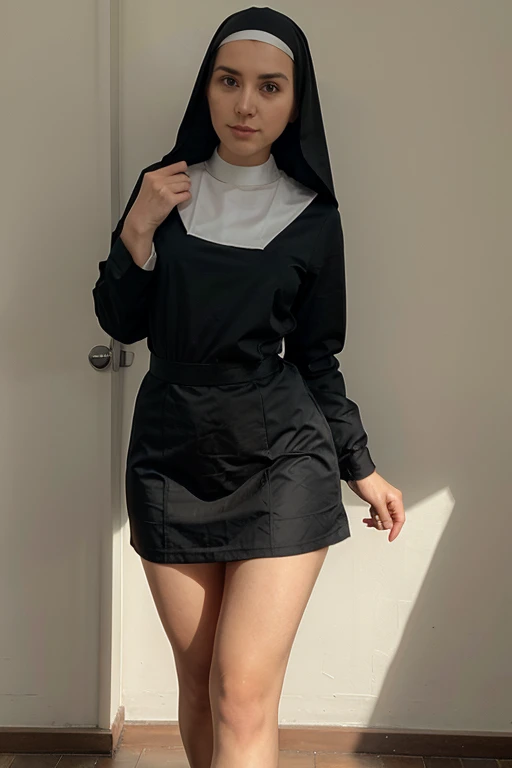  girl dressed as a very short nun.&#39;s suit kneeling praying naked
