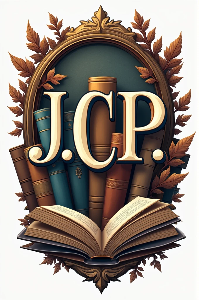 Make a book club logo J.a.c.P with books in the background