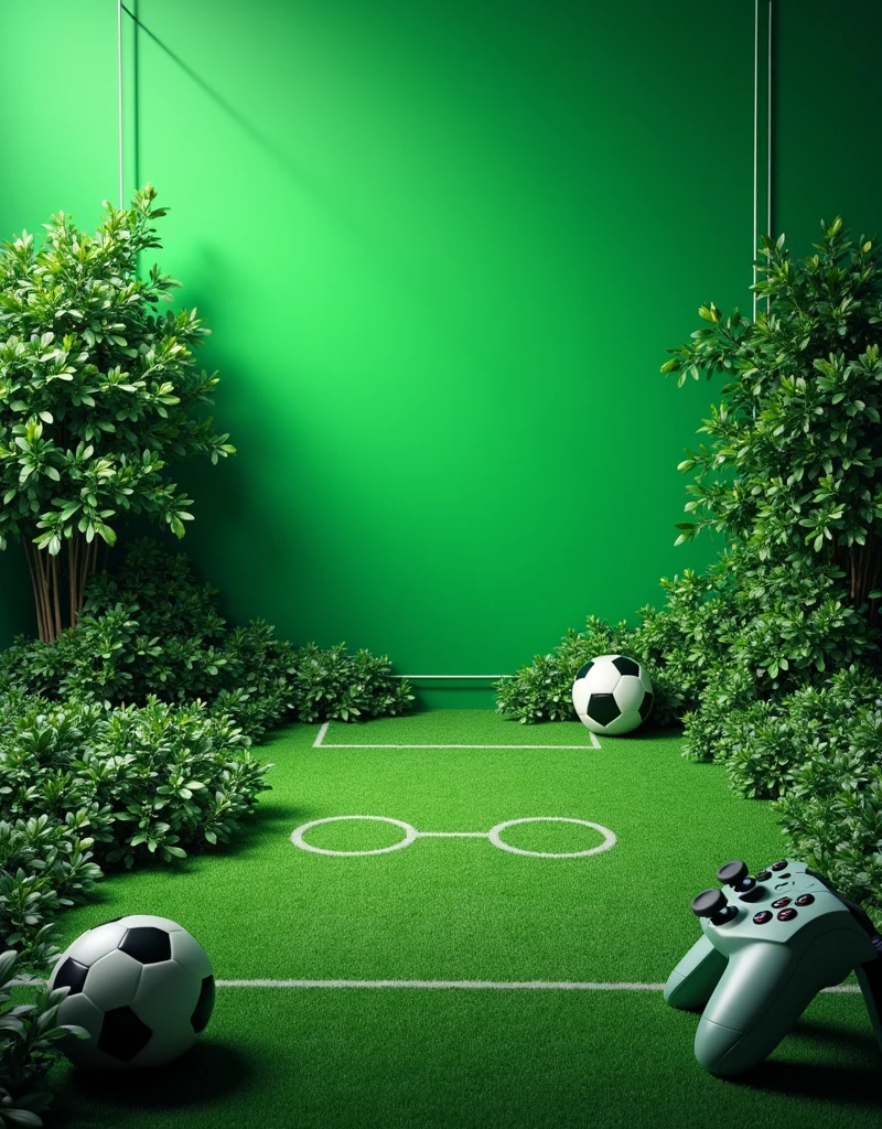 I want an image with a green background, with gamer and football details without characterization