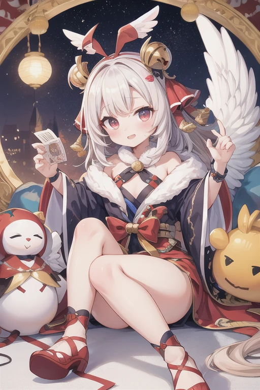 tmasterpiece, best quality best, 1girl, explosions, Corey (genshin impact), hats, boots, gloves, red headdress, smile, arms outstretched, open mouthed, backpacks, bag, looking at viewer, arms open, double tails, shift dresses, long white hair, hat feathers, brown shoes, longer sleeves, red dress, knee-high boots, for bangs, choking, pointy ears, red eyes, :d, blonde hair, hat taxi driver, full body, socks, Low Twin Tails, hair between eyes, knees, feathers, brown gauntlets, dodoco (genshinimpact), white feathers, upper teeth only, teeth, mane, randoseru, 围巾, breasts (breasts out, ) nude, sitting legs spread and raised, crotch exposed, pussy, hand on pussy, pussy open, inviting viewer, seductive expression, looking at viewer.