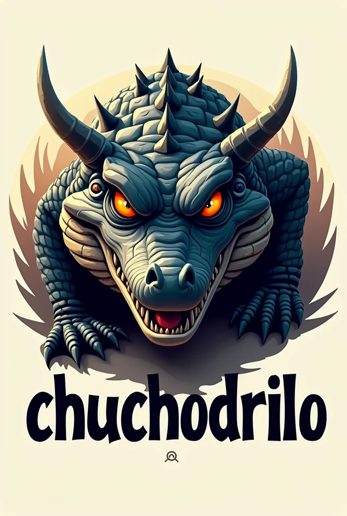 Create a 2D logo of a black, orange-eyed crocodile with text that says exactly CHUCHODRILO and in a half-animated style
