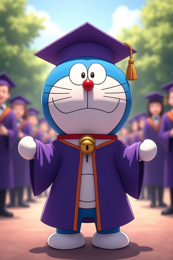 Doreamon wearing purple graduate gown