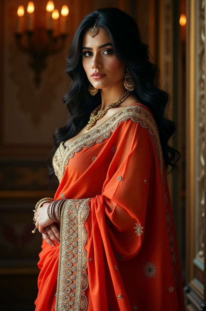 A big boobs sexy sari Indian girl stand