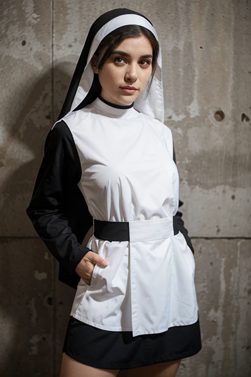  girl dressed as a very short nun.&#39;s suit kneeling praying naked with her little sister 