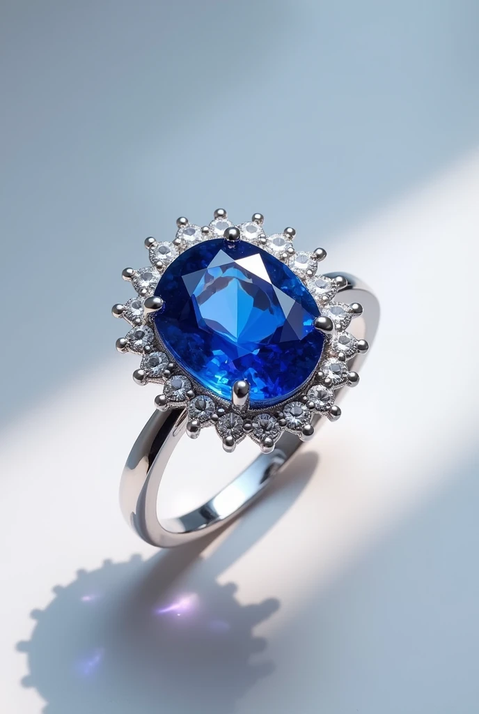 A beautiful ring with blue sapphires surrounded by small white gemstones