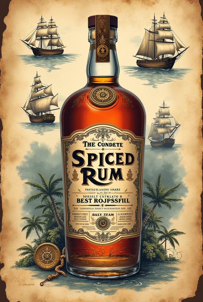 An old label arranged rum