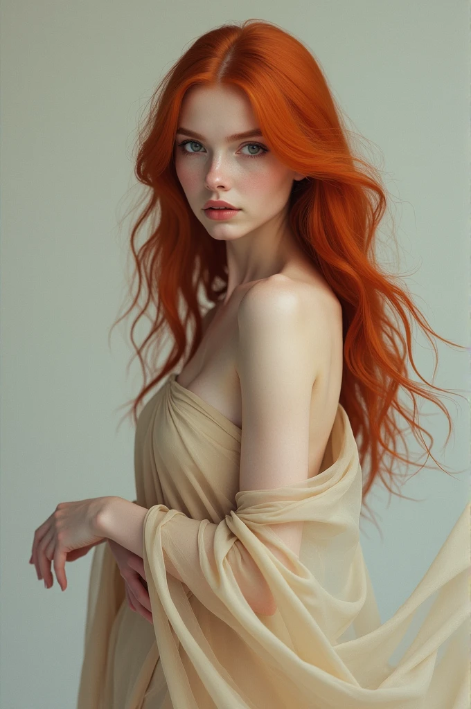 girl with red hair and thin saree